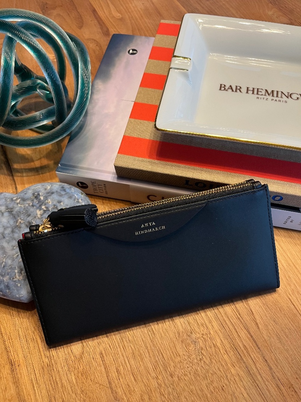Dame Anya Hindmarch Large Double Zip Wallet — Black Circus Leather, NWT & Box